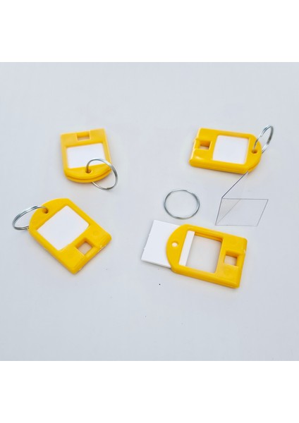 100X Anahtarlık Kare Plastik Etiket Kimlik Pvc li İsimlik Isim Yazı Yazmalık Yazılabilen (Sarı Renk)