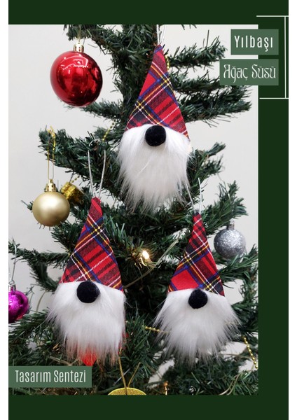 3'lü Yılbaşı Şans Cücesi Gnome Çam Ağaçı Süsü Dekor Yılbaşı Süsü Noel Baba Yeni Yıl Hediye Christma