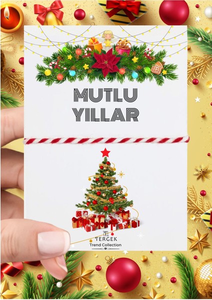 Mutlu Yıllar Yılbaşı Kartlı Hediyelik 2025 Yeniyıl Noel Ip Şans Bileklik