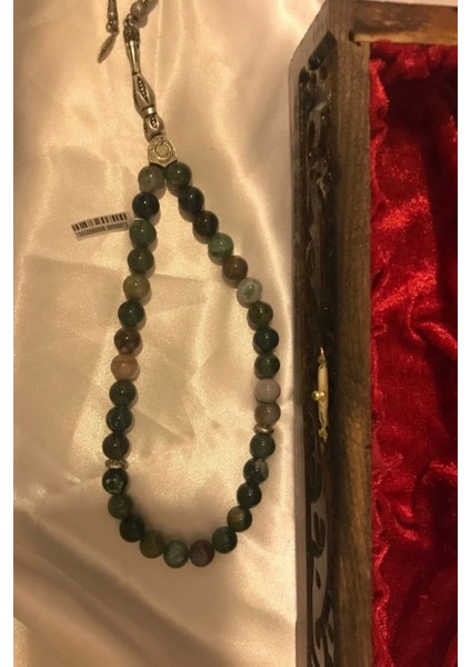 Tesbih Akik Doğal Taş Tesbih Gümüş Imameli Ahşap Kutulu Hint Akik