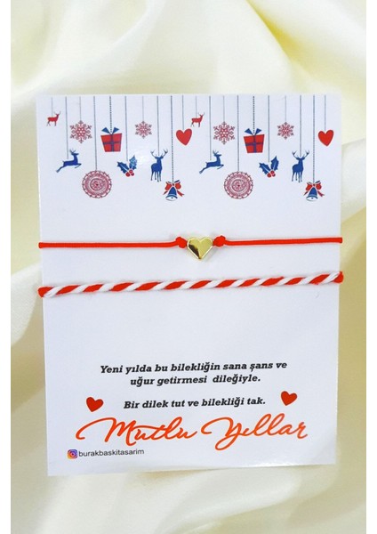 Tekno Trust Yılbaşı Temalı Ayarlanabilir, Kırmızı Ipli Yeni Yıl-Noel Hediyesi Kalp -Şans - Dilek Bilekliği