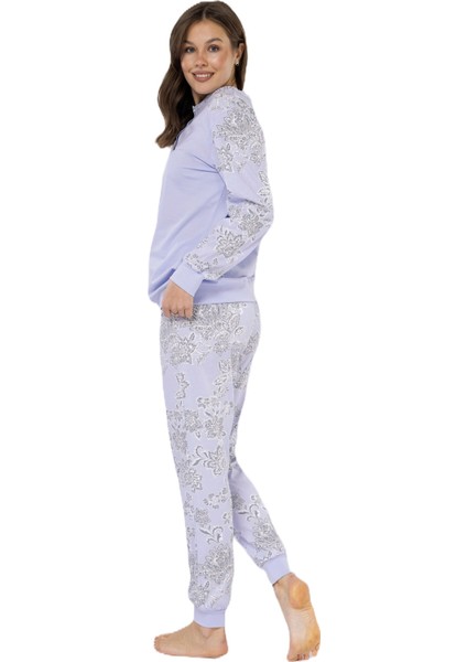 Lila Şal Desenli - Düğme Patlı Yaka - Uzun Kollu - Kadın Pijama Takımı fiyatları