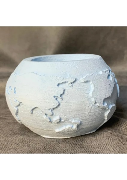 El Yapımı Dünya Şeklinde Mavi Saksı / Mumluk Dekoratif Obje - 6 x 8 cm