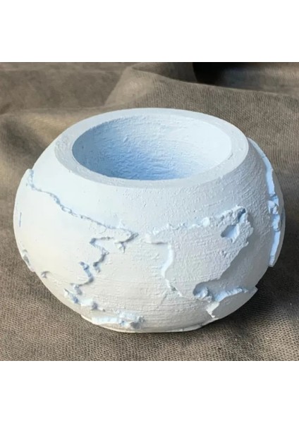 El Yapımı Dünya Şeklinde Mavi Saksı / Mumluk Dekoratif Obje - 6 x 8 cm