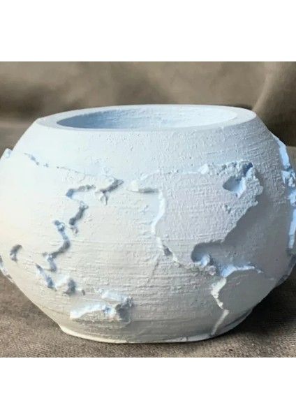 El Yapımı Dünya Şeklinde Mavi Saksı / Mumluk Dekoratif Obje - 6 x 8 cm