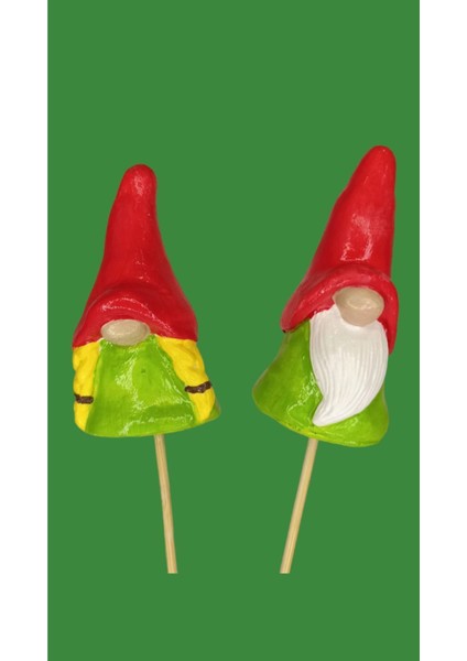 Bay ve Burnuk Şans Cücesi - 2'li Gnome Burnuk Cüce - Yılbaşı Süsü - Saksı Süsü - Süslü Kürdan