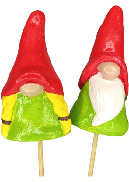 Bay ve Burnuk Şans Cücesi - 2'li Gnome Burnuk Cüce - Yılbaşı Süsü - Saksı Süsü - Süslü Kürdan