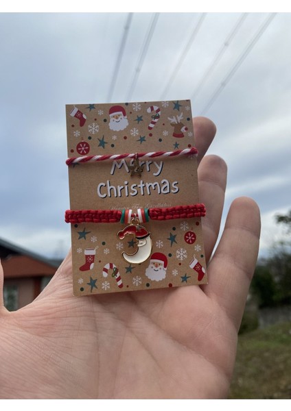 Tekno Trust Yeni Yıl Yılbaşı Noel Ay Şans Bilekliği ve Yıldızlı Marteniçka Bileklik (Kartlı)