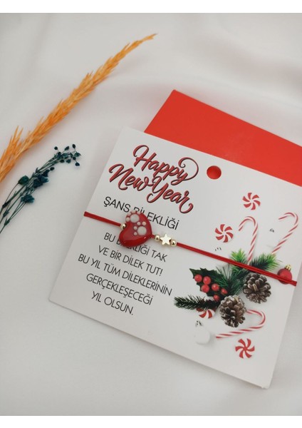 Yılbaşı Şans Bilekliği Patili Kalp Yılbaşı Süsleri