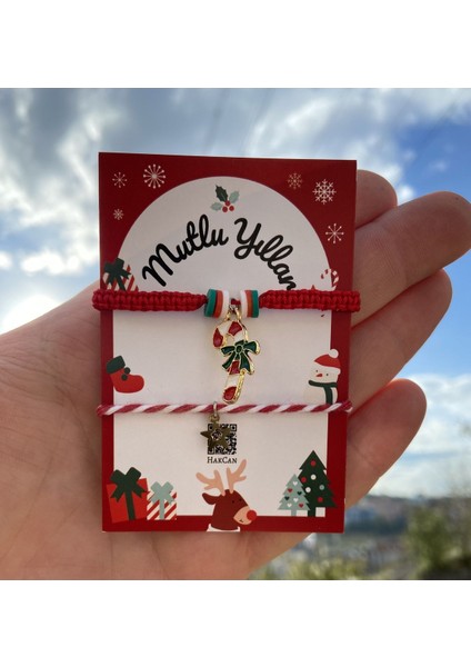 Tekno Trust Yeni Yıl Yılbaşı Noel Baston Şekeri Şans Bilekliği ve Yıldızlı Marteniçka Bileklik (Kartlı)
