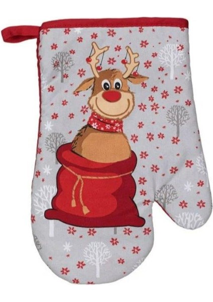 Yılbaşı Özel Ren Geyiği Temalı Fırın Eldiveni Seti Kırmızı 35X40 cm fiyatları