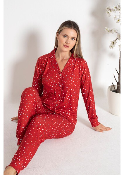 Kadın Termal Önü Düğmeli Pijama Takımı 24492 Kırmızı fiyatları