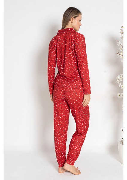 Kadın Termal Önü Düğmeli Pijama Takımı 24492 Kırmızı modelleri