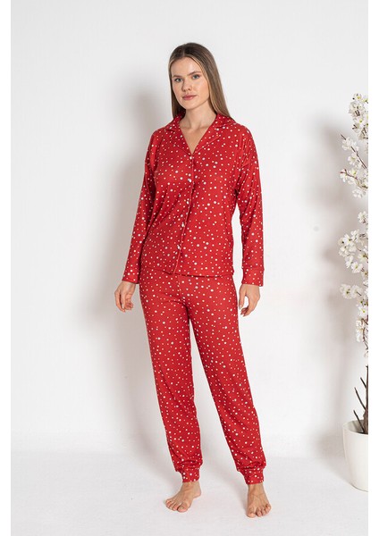 Kadın Termal Önü Düğmeli Pijama Takımı 24492 Kırmızı fırsatları
