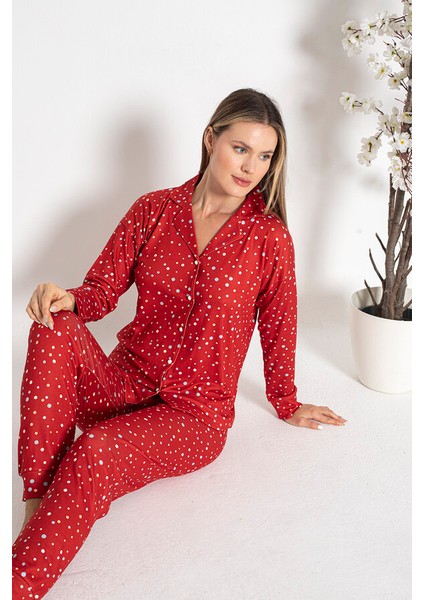 Kadın Termal Önü Düğmeli Pijama Takımı 24492 Kırmızı indirimleri