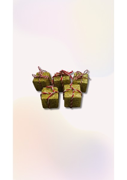 Yılbaşı Ağacı Süsü 5'li Sarı Simli Strafor Hediye Kutusu 4 cm