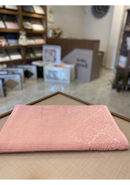 %100 Pamuk Pembe Jakarlı Gonca Banyo Havlusu (90X150)