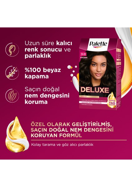 Deluxe Kalıcı Renkler 3-0 Koyu Kahve Saç Boyası