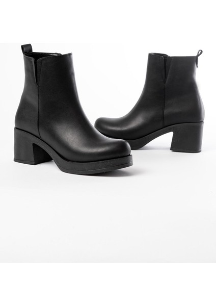 5109-3057 Siyah Lastikli Fermuarlı Kalın Topuklu Günlük Kadın Bot fırsatları