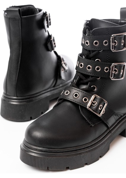 508-3039 Siyah Toka Aksesuarlı Fermuarlı Günlük Kadın Bot