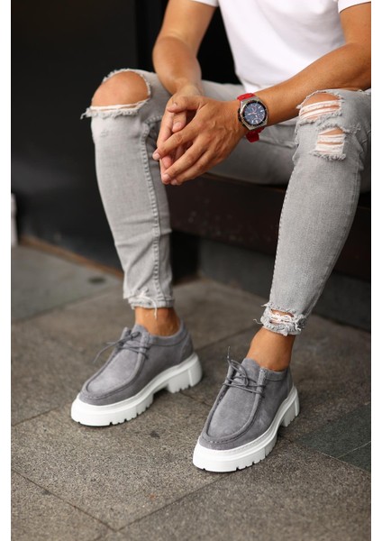 -Gri Süet Erkek Ayakkabı Gri