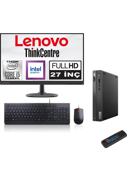 Thinkcentre Neo 50Q Gen 4 Intel Core I5-13420H 64GB 2tb SSD 27 Inç Monitör Freedos Mini Bilgisayar MM12LN006KTRF19 + Zetta Flash Bellek