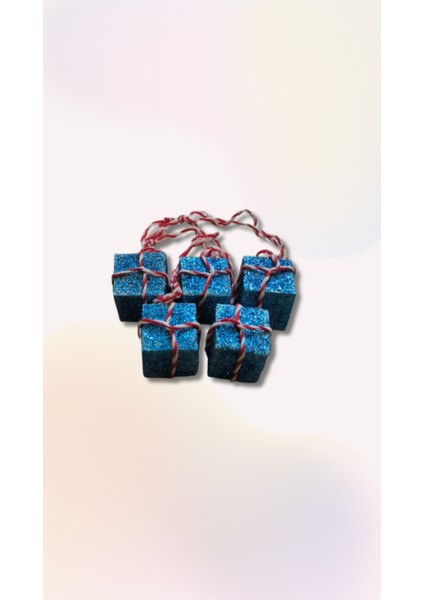 Yılbaşı Ağacı Süsü 5'li Mavi Simli Strafor Hediye Kutusu 4 cm
