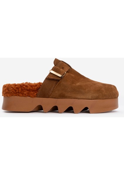 Kadın Yüksek Taban Içi Peluşlu Önü Kapalı Terlik Zy 1545 Taba