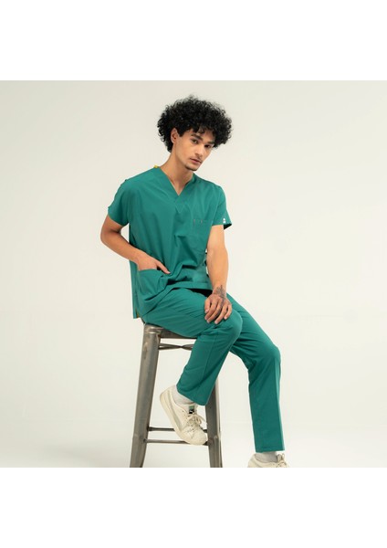 Ektra Likralı Unisex Medikal Yeşil Alt Üst Takım Doktor Hemşire Uniforma Scrubs fiyatları