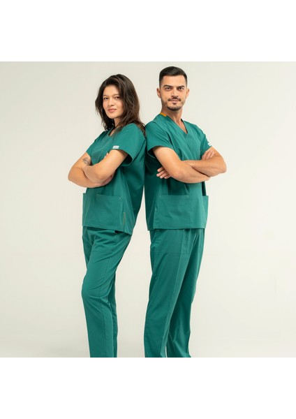 Ektra Likralı Unisex Medikal Yeşil Alt Üst Takım Doktor Hemşire Uniforma Scrubs modelleri