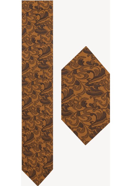 Erkek Camel Karışık Desenli Kravat Mendil Set