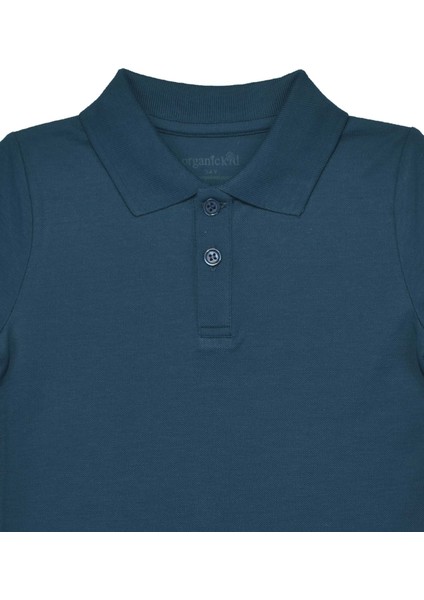 Polo Yaka Basic Lacivert Uzun Kollu Unisex Çocuk T-Shirt