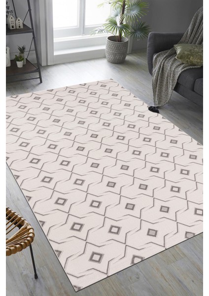 Troya Beyaz Gri Yumuşak Konforlu Halı J0092