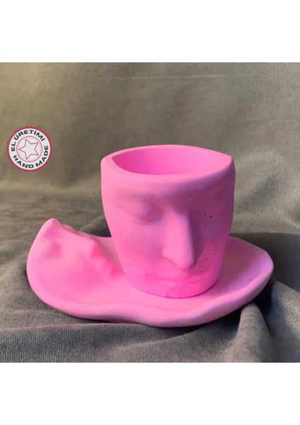 El Yapımı Yüz Ifadeli Dekoratif Pembe Biblo / Saksı