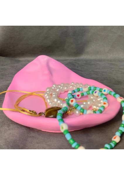 El Yapımı Yüz Ifadeli Dekoratif Pembe Biblo / Saksı