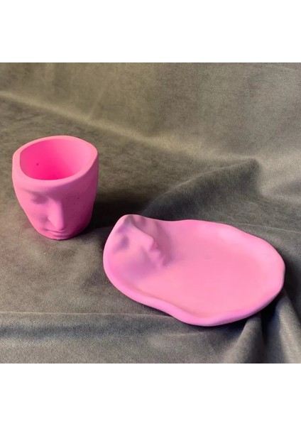 El Yapımı Yüz Ifadeli Dekoratif Pembe Biblo / Saksı