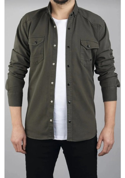 Erkek Slim Fit Çift Cepli Kot Gömlek