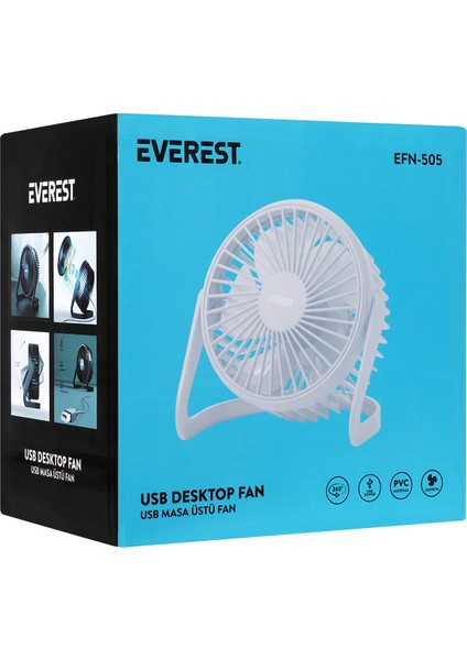 EFN-505 360 Derece Dönüş Taşınabilir Mini Masaüstü Beyaz USB Fan Vantilatör