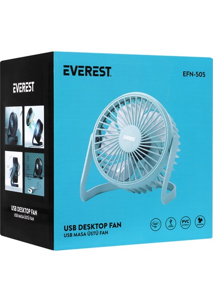 EFN-505 360 Derece Dönüş Taşınabilir Mini Masaüstü Turkuaz USB Fan Vantilatör