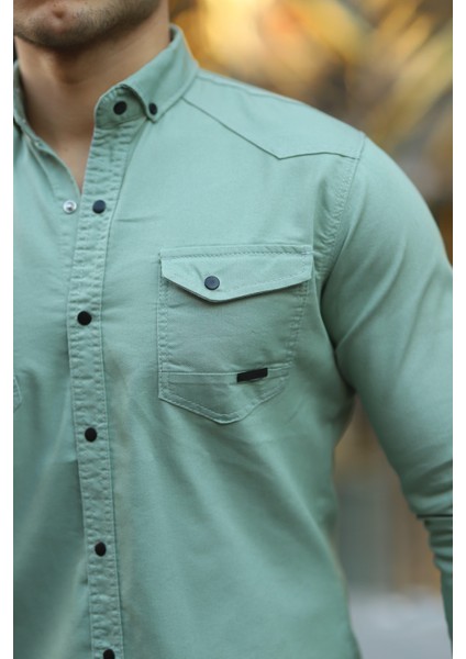 Erkek Slim Fit Çift Cepli Kot Gömlek
