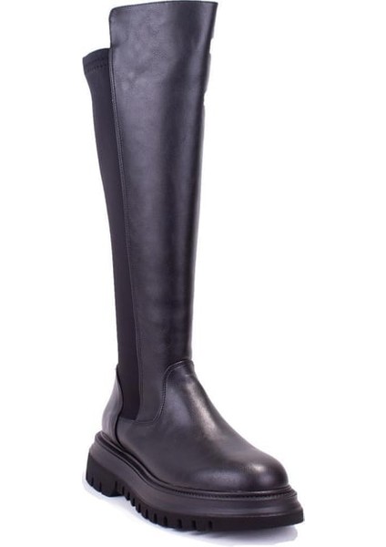 1043 Kadın Günlük Streçli Düz Topuk Çizme Siyah