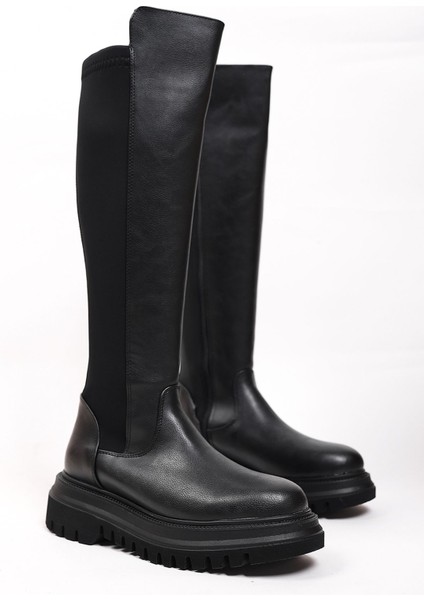 1043 Kadın Günlük Streçli Düz Topuk Çizme Siyah indirimleri