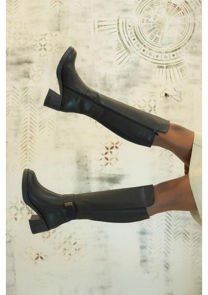 Edna Yan Ithal Toka Detaylı Kadın Çizme Siyah