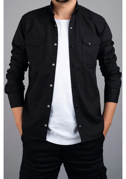 Erkek Slim Fit Çift Cepli Kot Gömlek
