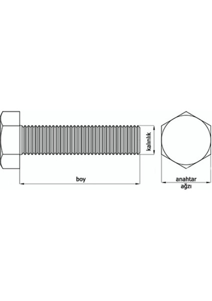 DIN933 M5 16 mm Galv. Kaplamalı Cıvata 60 Adet