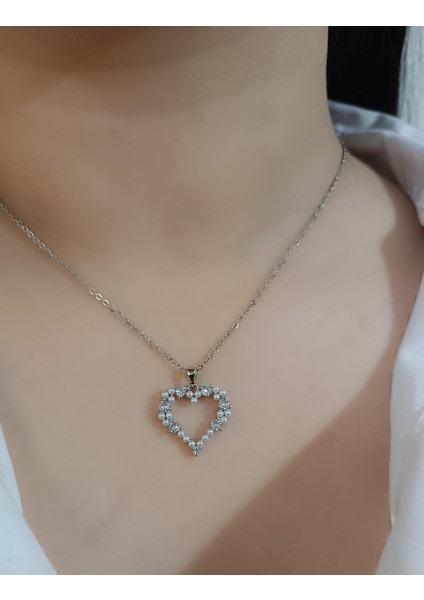 1.sınıf Çelik Silver Kararma Yapmaz Inci Taşlı Kalp Kolye