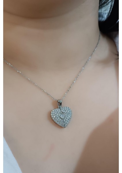 1.sınıf Çelik Kararma Yapmaz Silver Zirkon Taşlı Kalp Kanat Kolye