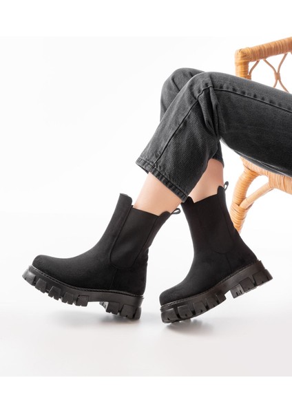 FZ-299 Siyah Süet Yüksek Tabanlı Lastikli Günlük Kadın Bot indirimleri