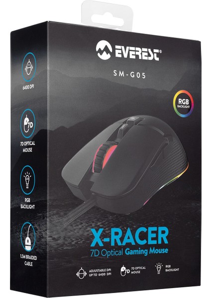 SGM-05 X-Racer 7D RGB 6400DPI Optik Gaming Oyuncu Mouse