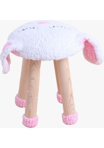 Hayvan Figürlü Ahşap Amigurumi Çocuk Taburesi Tavşan